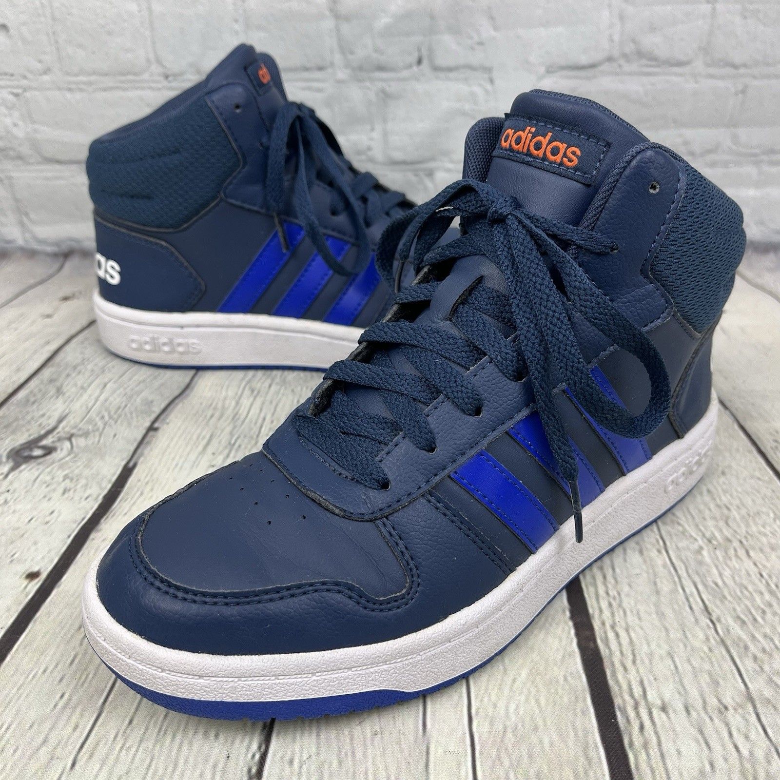 Adidas Hoops 2.0 Mid Top Basketball Shoes Kids 5 Blue Sneaker Athletic Lace Up